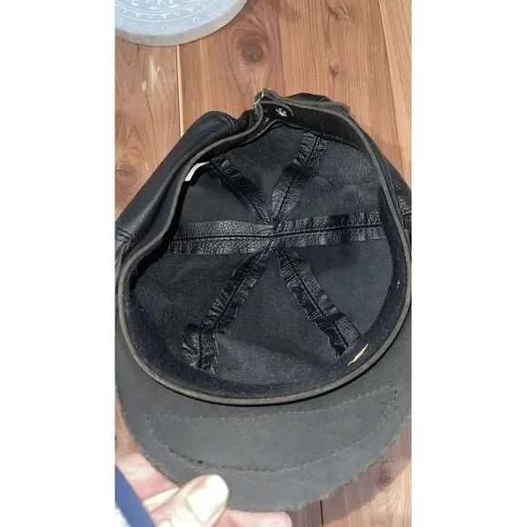 VintageFreedom Machine Leather Studded Biker Cap Hat Black Size‎ One Size USA